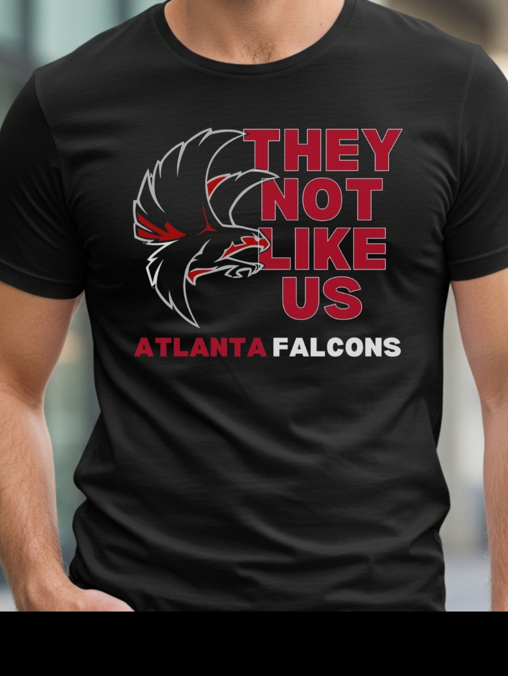 Gildan Black Crewneck Tee with Red & White Atlanta Falcons Graphic
